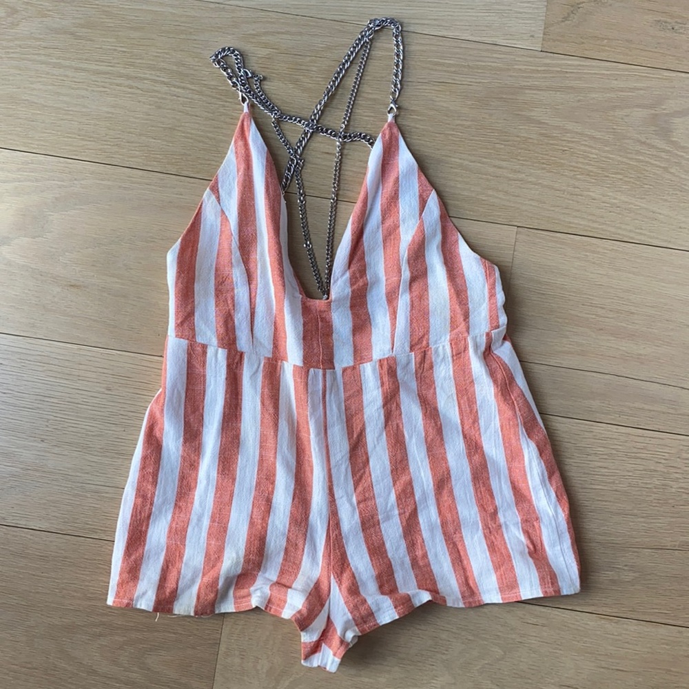 Orange and White striped Romper with chains